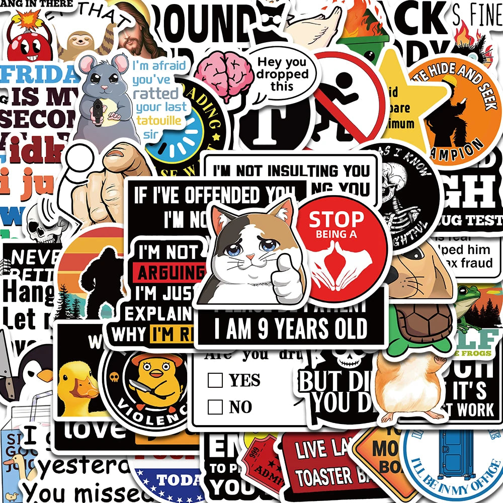 50PCS Prank Meme Stickers Harajuku Decals DIY Fashion Graffiti Decals Luggage Notebook Bike Gift Phone Suitcase Sticker
