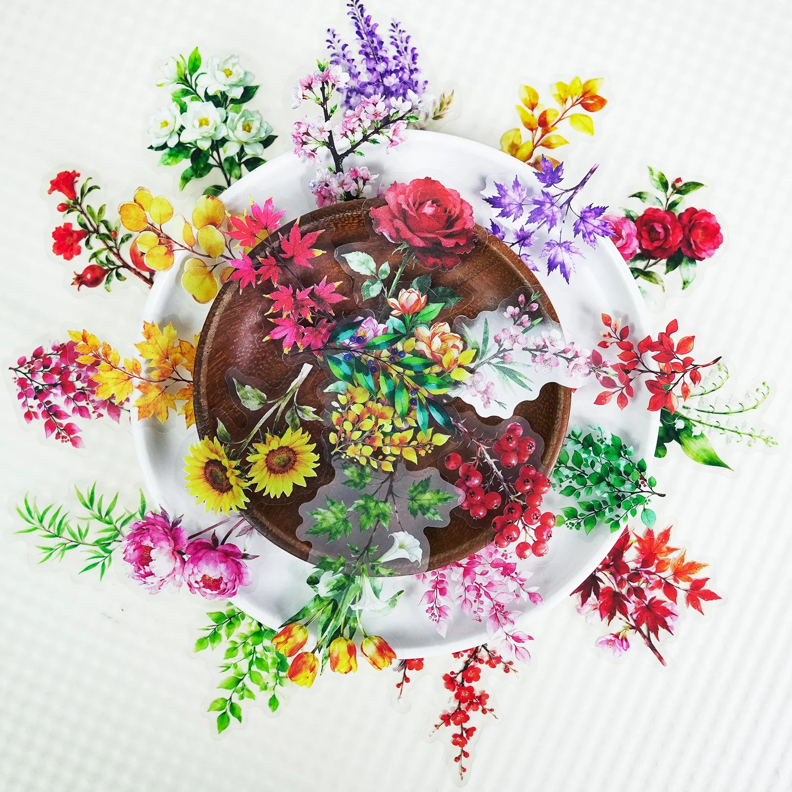 56/112 Pcs Vintage Colorful Floral PET Clear Waterproof Stickers for Decor Stationery Box Vase Drawer Storage Box Notebook