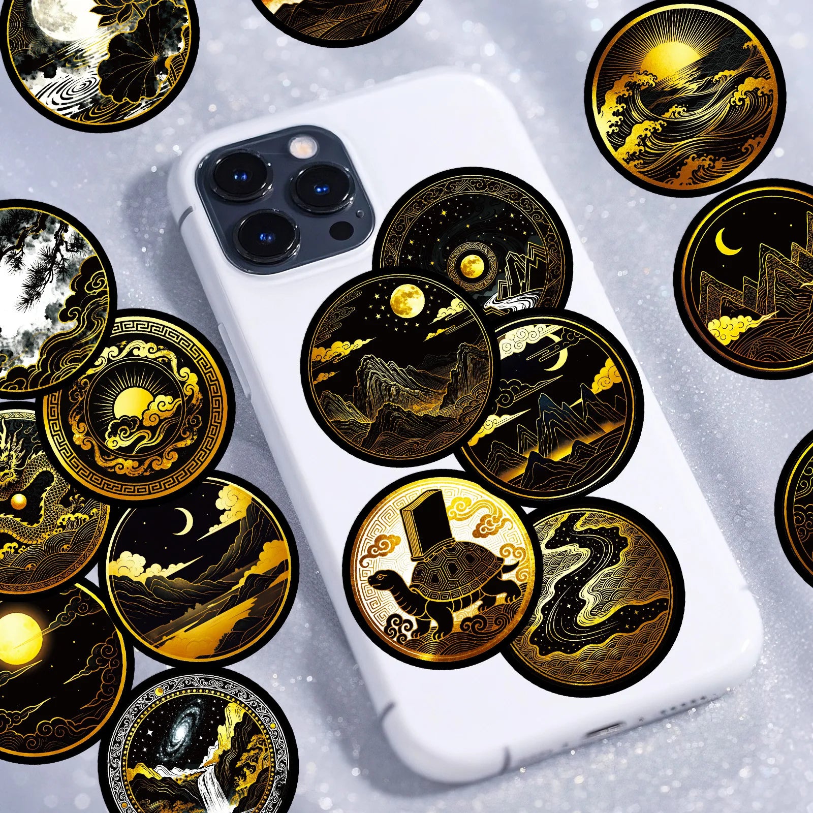 56/112PCS Black Golden Celestial Cartoon Graffiti Stickers Dark Decoration Luggage Stationery Notebook Waterproof Stickers