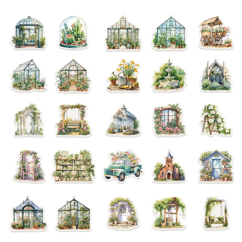 50PCS Flower Field Cottage Cartoon Stickers DIY Scrapbooking Guitar Snowboard Motorcycle Luggage PET Sticker