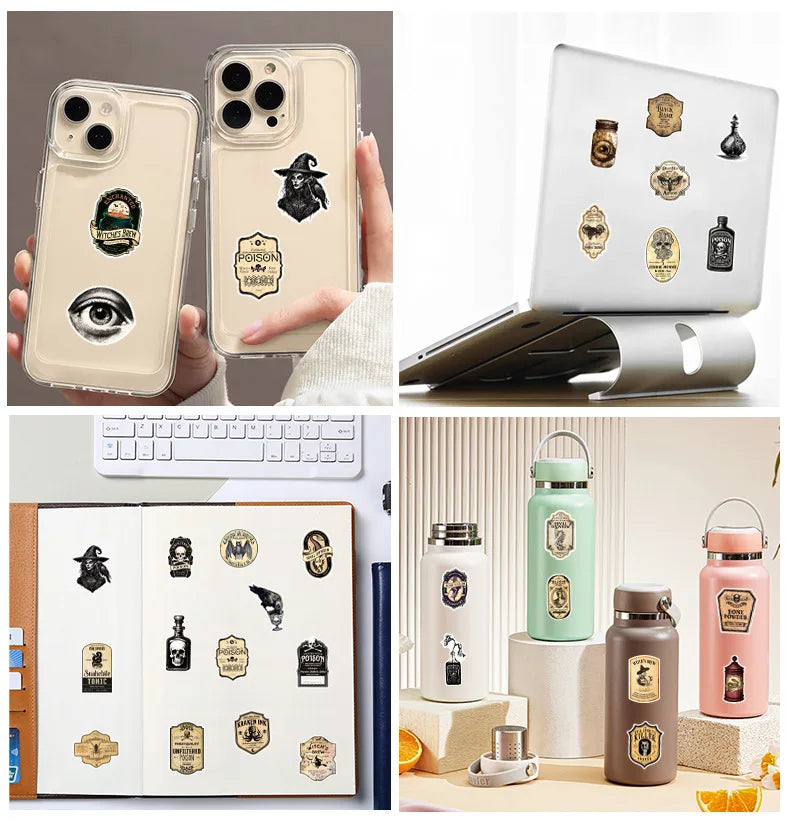 50/100 Pcs Vintage Apothecary Witch Potion Doodle Stickers for Scooter Notebook Suitcase Decals DIY Game Reward Decals