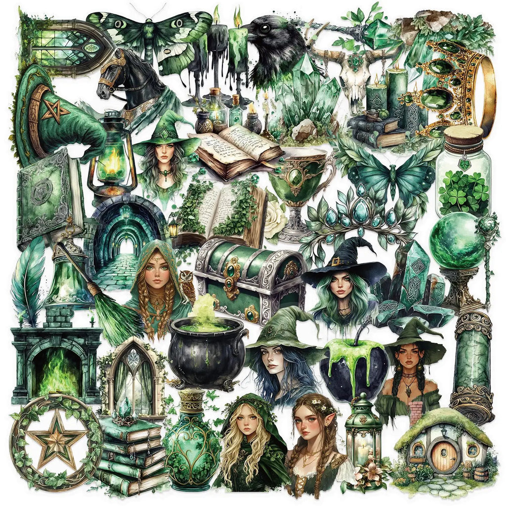 50/100PCS Witch of the Woods Theme Stickers Scrapbooking Collage Material Decorative Phone Case Frame DIY Waterproof Stickers