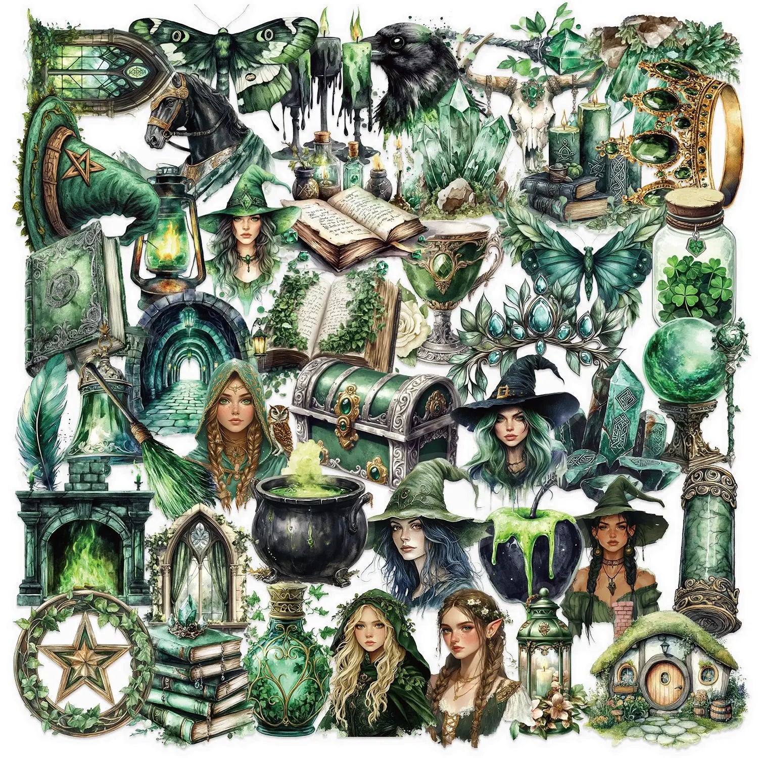 50/100PCS Witch of the Woods Theme Stickers Scrapbooking Collage Material Decorative Phone Case Frame DIY Waterproof Stickers