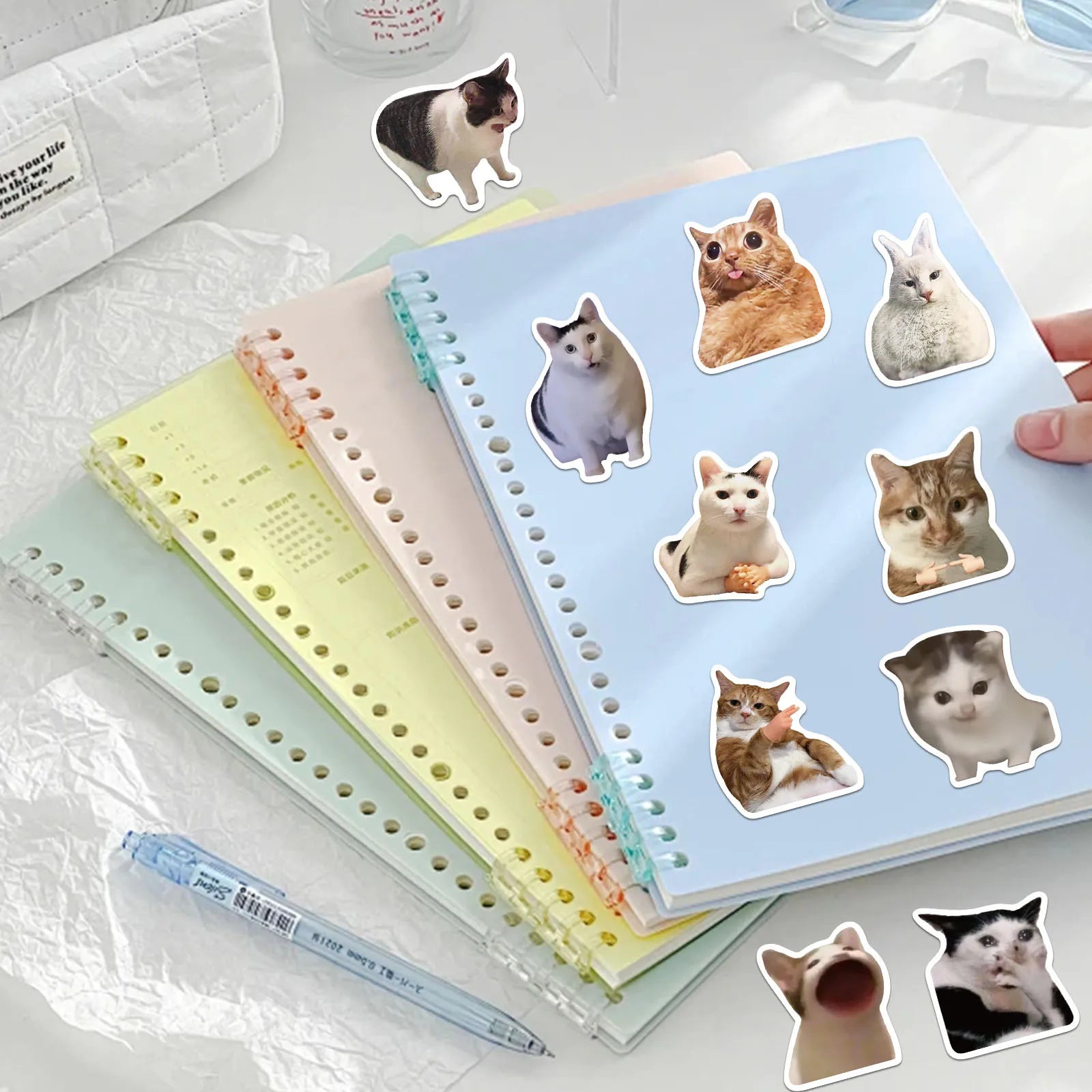 50PCS Creative Network Popular Cat Meme Collection Hand Account DIY Graffiti Stickers Water Cup Skateboard Stickers Toys
