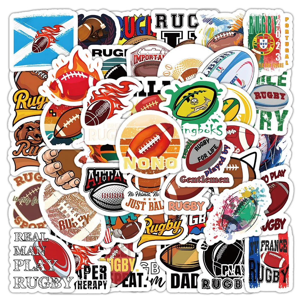 50/100 Pcs Cartoon Rugby Sports Creative Stickers Reusable for Suitcase Stationery Box Phone Case Desk Helmet Decals