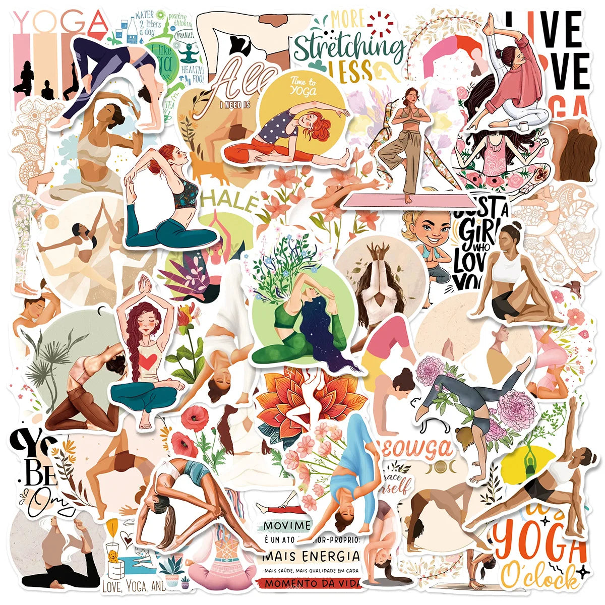 10/30/50PCS Cartoon Yoga Colored PVC Sticky Sticker Aesthetic DIY Children's Decoration Scrapbooking School Supplies