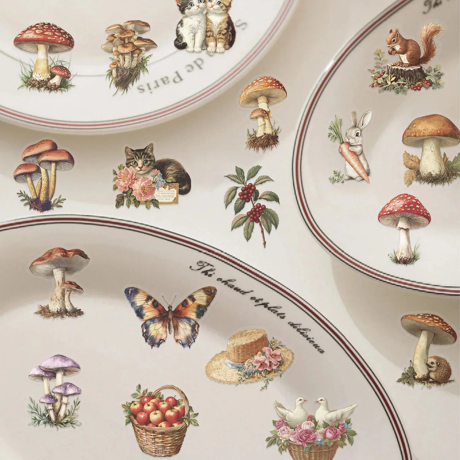 50PCS Transparent PET Leaf/Vintage Mushroom Sticker Bag Waterproof Plastic Decor Guitar Notebook Stickers