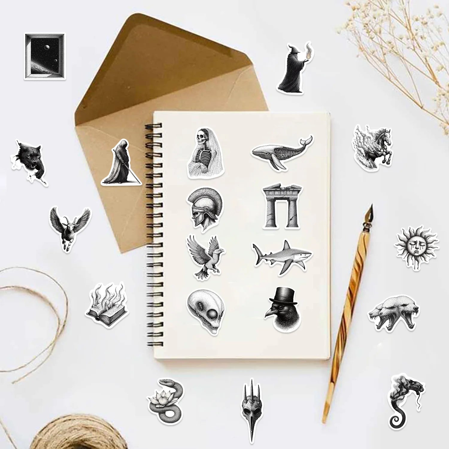 50/100 PCS Retro Pencil Particle Stickers Decorative Guitar Notebook Luggage DIY Waterproof Stationery Stickers