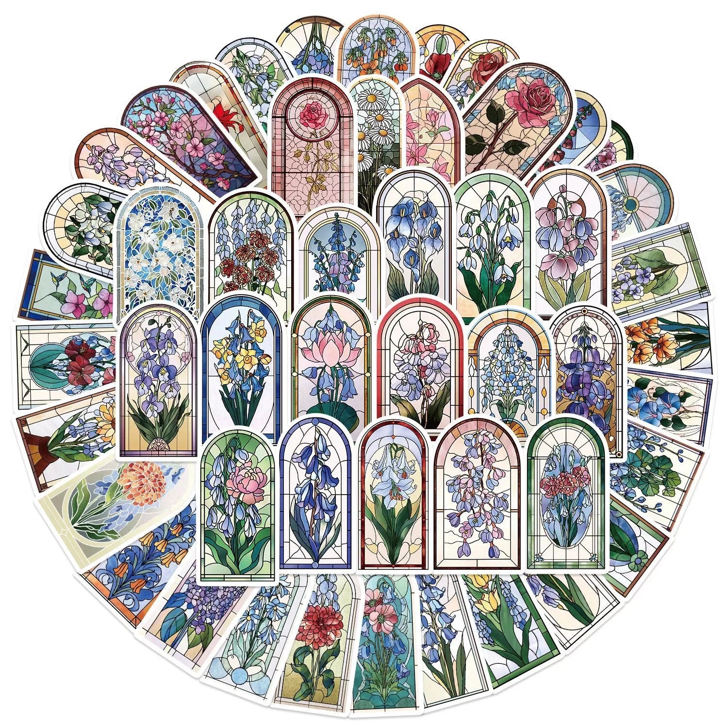 50/100PCS Vinyl Decor Guitar Notebook Stationery Stickers Cartoon Waterproof Colorful Flower Glass Graffiti Stickers