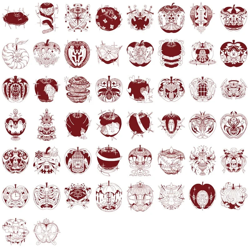 50PCS Vintage Red Apple Design PET Phone Sticker Aesthetic Tear Open Decoration DIY Laptop Luggage Graffiti Decals