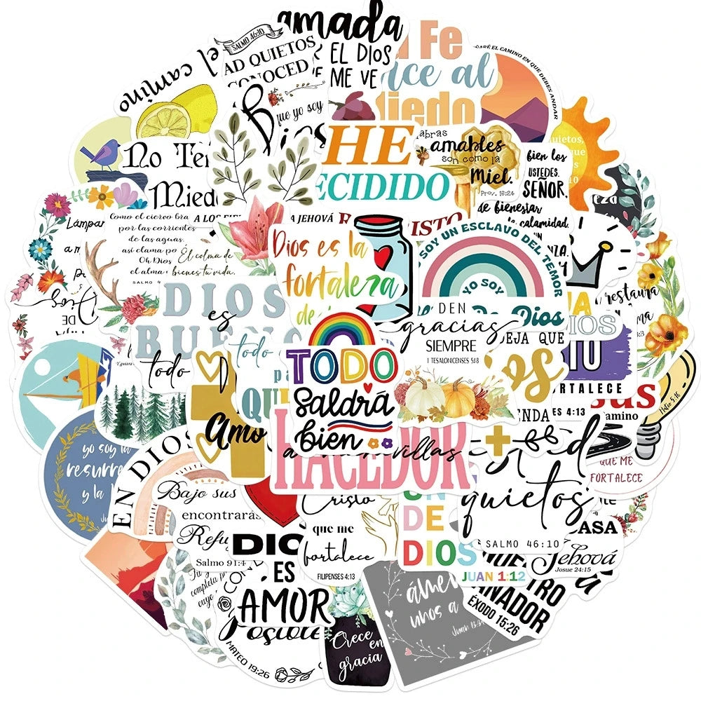50/100PCS Cute Spanish Bible PVC Sticker Aesthetic Decoration For Scrapbooking Stationery School Supplies For Decor Stickers