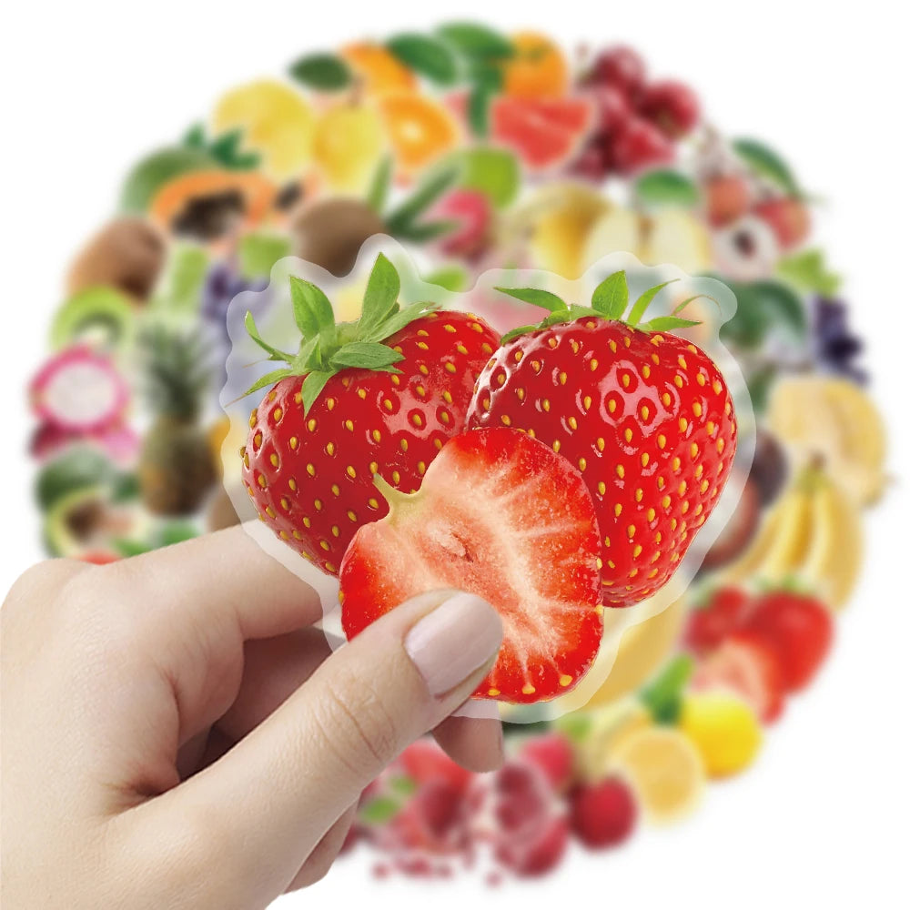 200Pcs Transparent PET Fruit & Green Tree & Flower & Mushroom Stickers For Scrapbook, Journaling, Laptop, Bumper, Skateboard