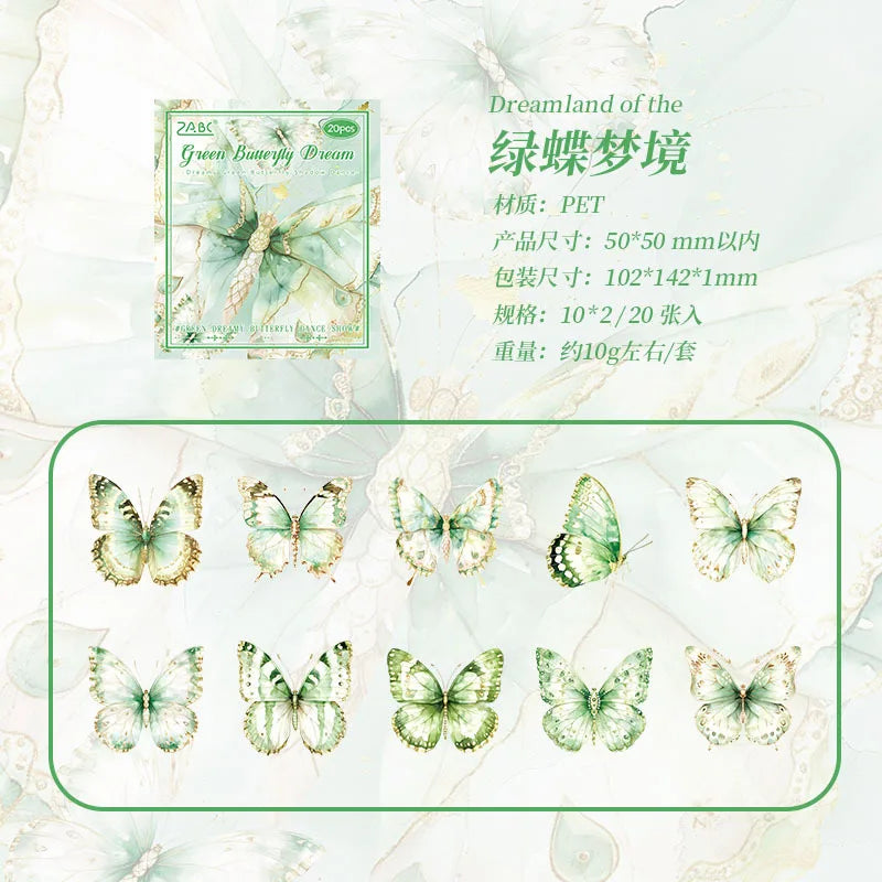 Stationery with 20PCS Vintage Butterfly PVC Stickers Korean DIY Decorative Material PEt Stickers