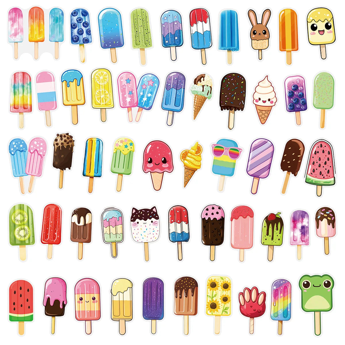 50PCS Transparent PET Summer Popsicle Food Cartoon Stickers DIY Milk Tea Computer Laptop SKIN Stationery Waterproof Stickers