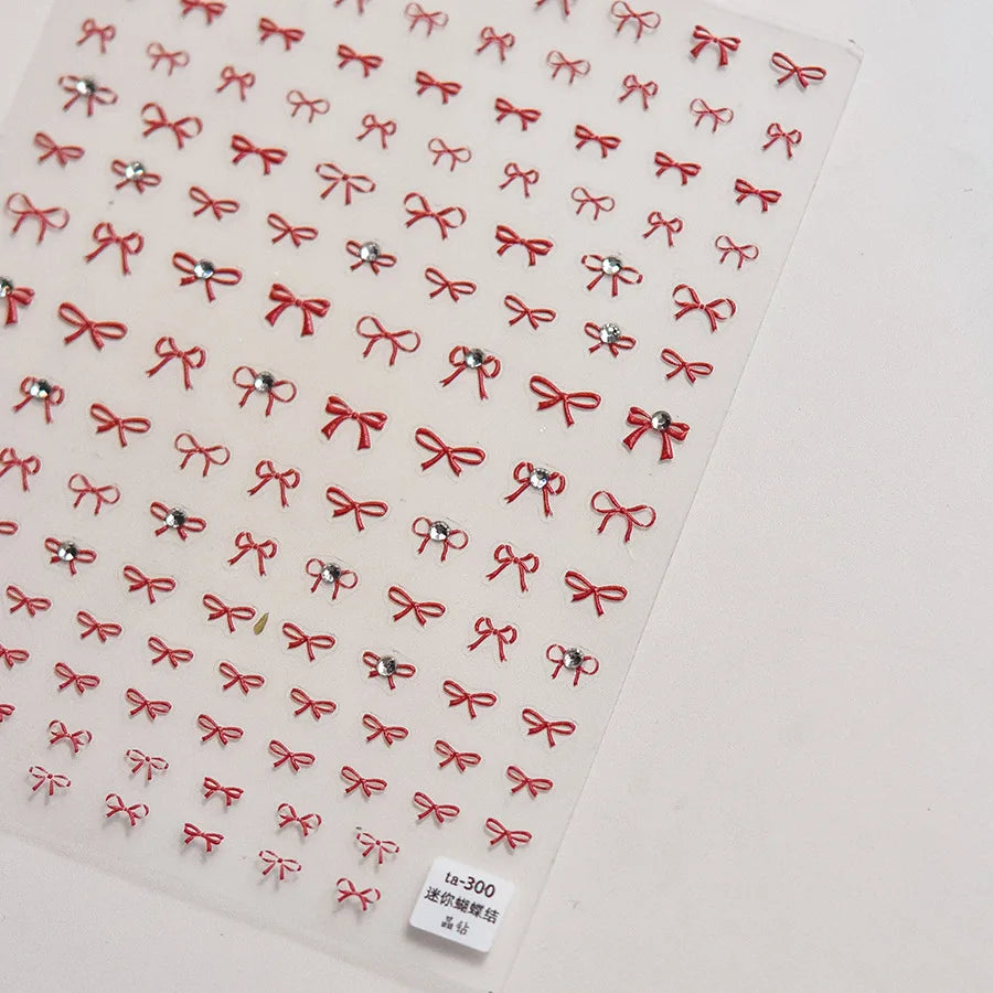 5D Versatile Black and White Bow Ribbon Bowknot Nail Sticker Crystal Diamond Nail Stickers Adhesive Decals Nail Art Decorations