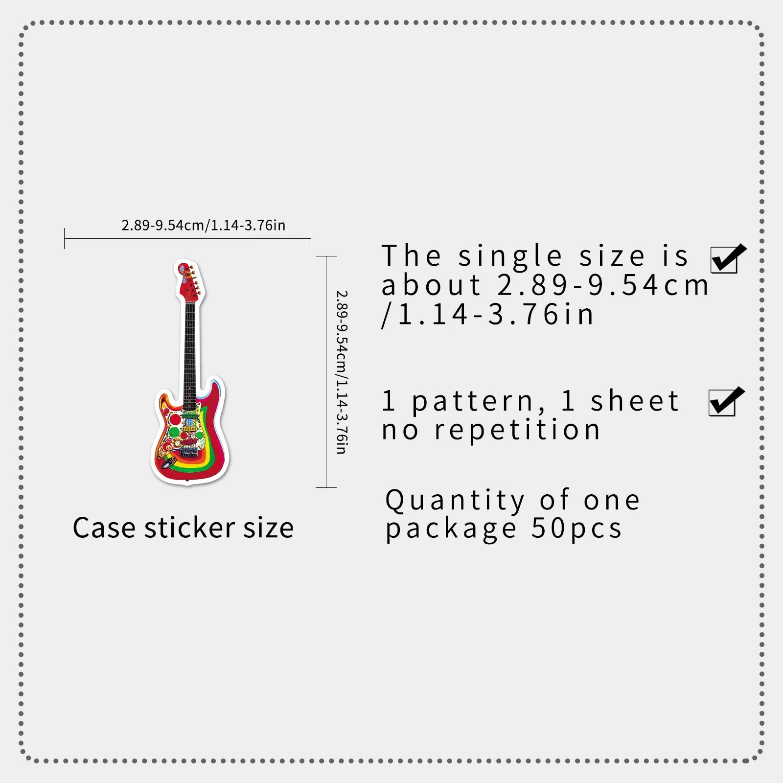 50-Pack Guitar Graffiti Stickers Cartoon Musical Instrument Decorations for Water Bottles Luggage Helmets Stationery Notebooks