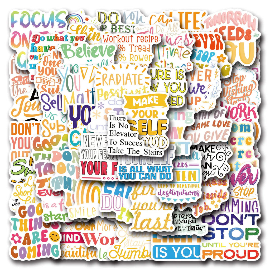 50/110PCS Inspirational Text Short Phrases English Slogan Personality Graffiti Sticker Car Luggage Suitcase Water Cup Sticker