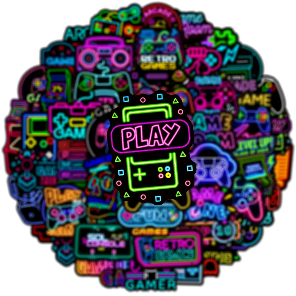 50/100Pcs Neon Game Machine Graffiti Sticker Stationery DIY Decal Notebook Motorcycle Skateboard Tablet Luggage Fridge Stickers