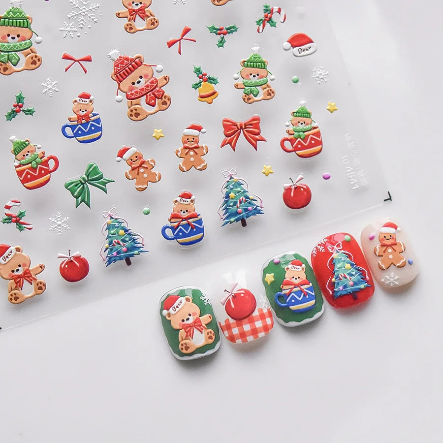 Cute Mini Snowman Nail Art Decorations Decals Stickers Merry Christmas Snowflake Bows Pattern Nails 3D Decorations Stickers DIY