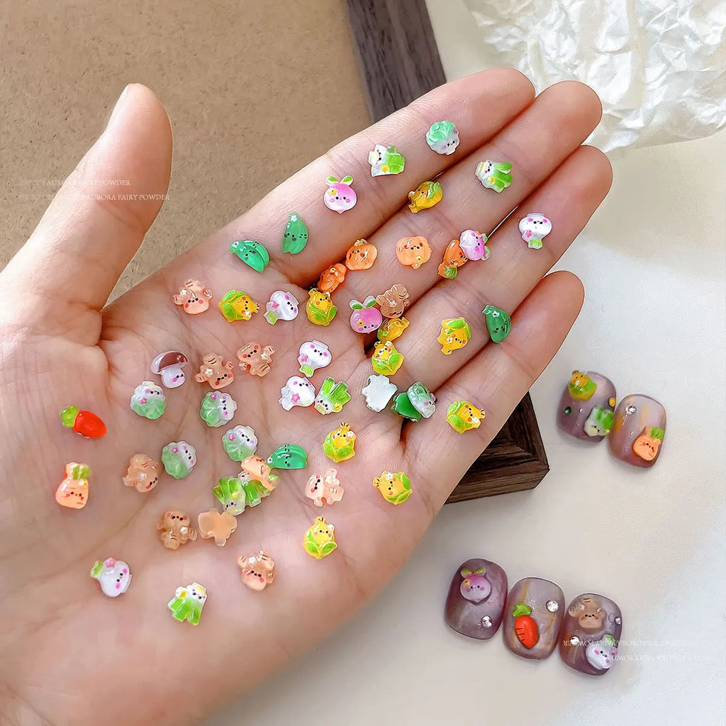 Ice-transparent Vegetable Nail Art Accessories Cute Mini Nail Charms Cabbage Corn Resin Nail Rhinestones Cartoon Decoration 20pc