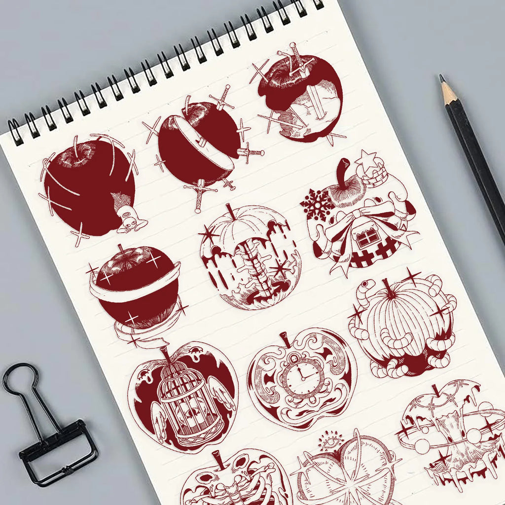 50/100PCS Retro Waterproof Transparent PET Cartoon Red Apple Sticker Pack - Decorative Guitar Notebook Stationery Stickers