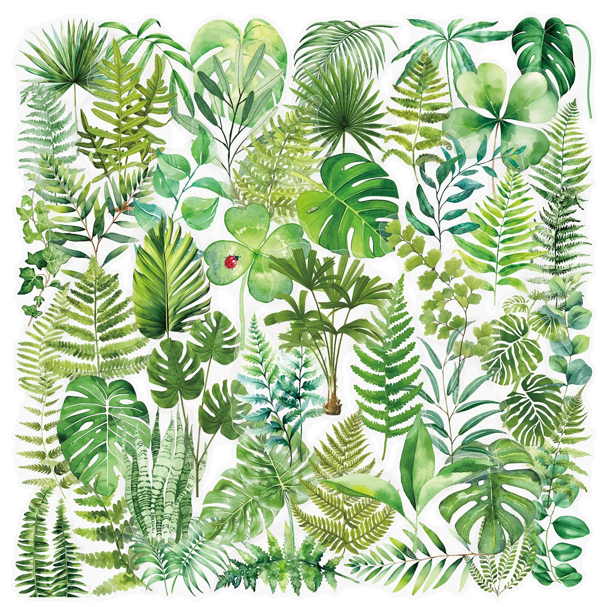 50/100PCS Transparent PET Green Leaf/Flower Plant Stickers Notebook Tablet Phone Water Cup Decorative Stationery Stickers