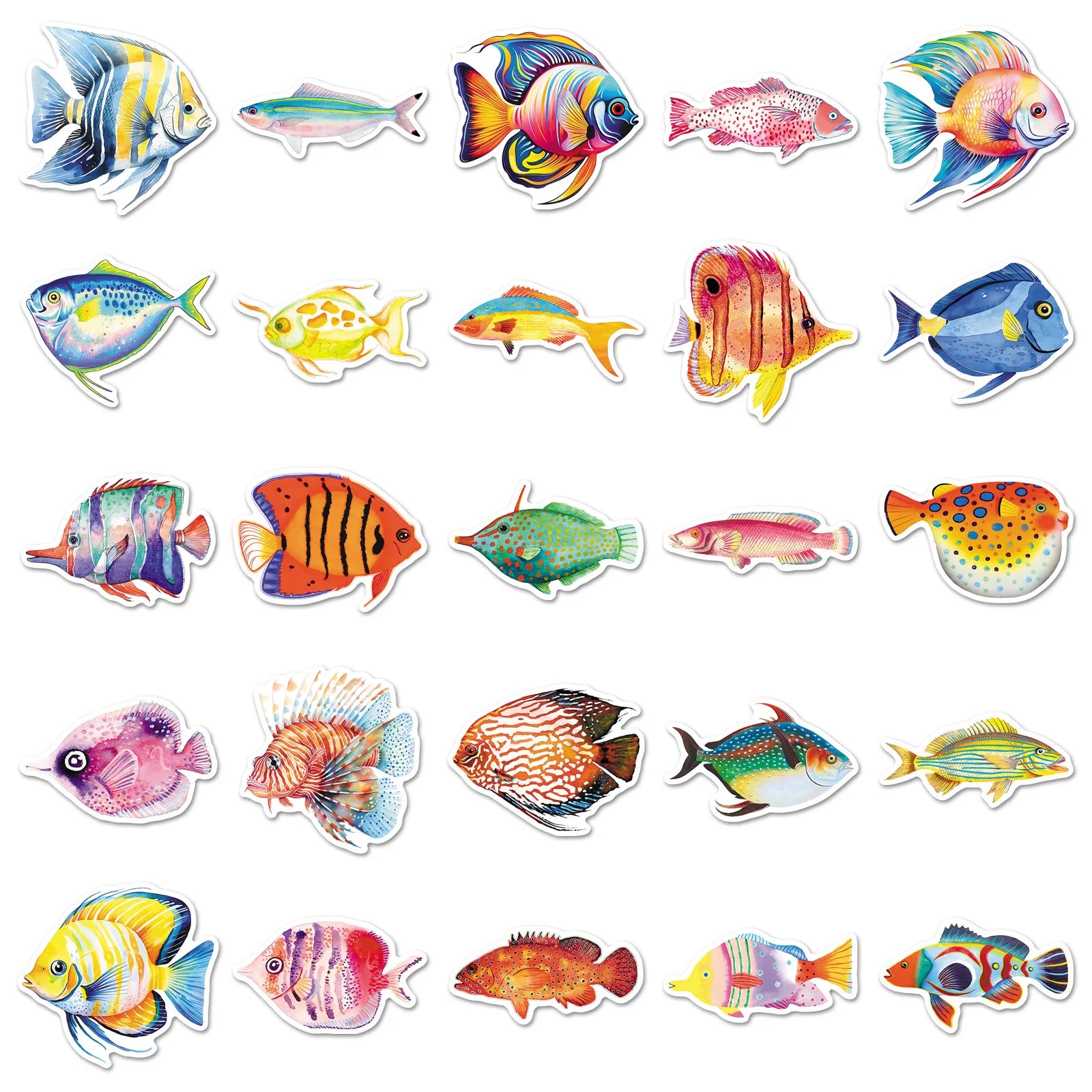 50PCS Cartoon Fish Stickers, Ocean Animal Colorful Fish Waterproof Computer Journal Student Stationery Decor Sticker