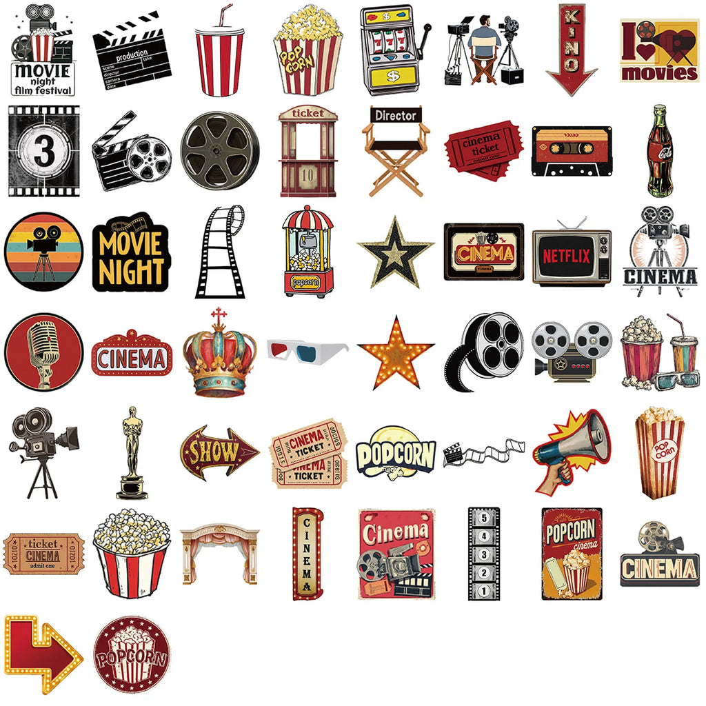 50/100PCS Cartoon Retro Movie Material Graffiti Stickers Decoration Guitar Notebook Luggage DIY Waterproof Stationery Stickers