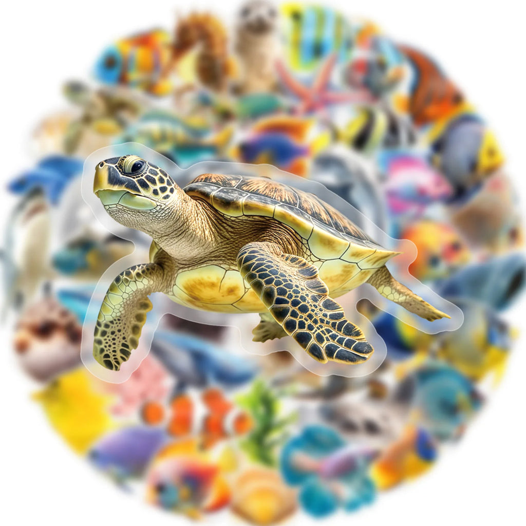 50/100Pcs Underwater World Marine Animal PET Clear Waterproof Stickers for Wall Book Scrapbook Stationery Box Phone Laptop Decal