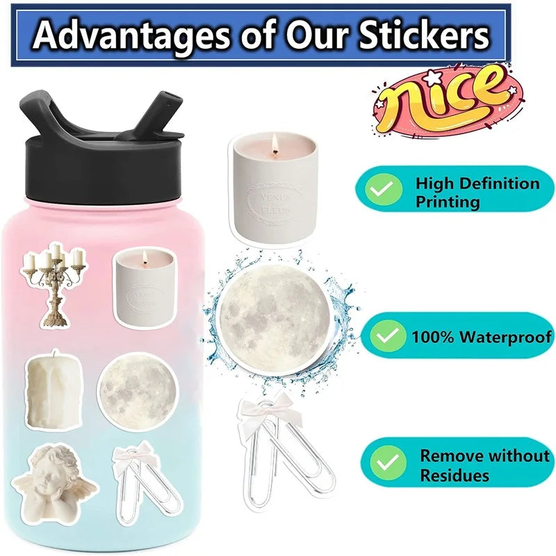 10/30/50PCS INS White PVC Sticker Aesthetic Decoration Scrapbooking Sketchbook Korean Stationery School Supplies for Kids