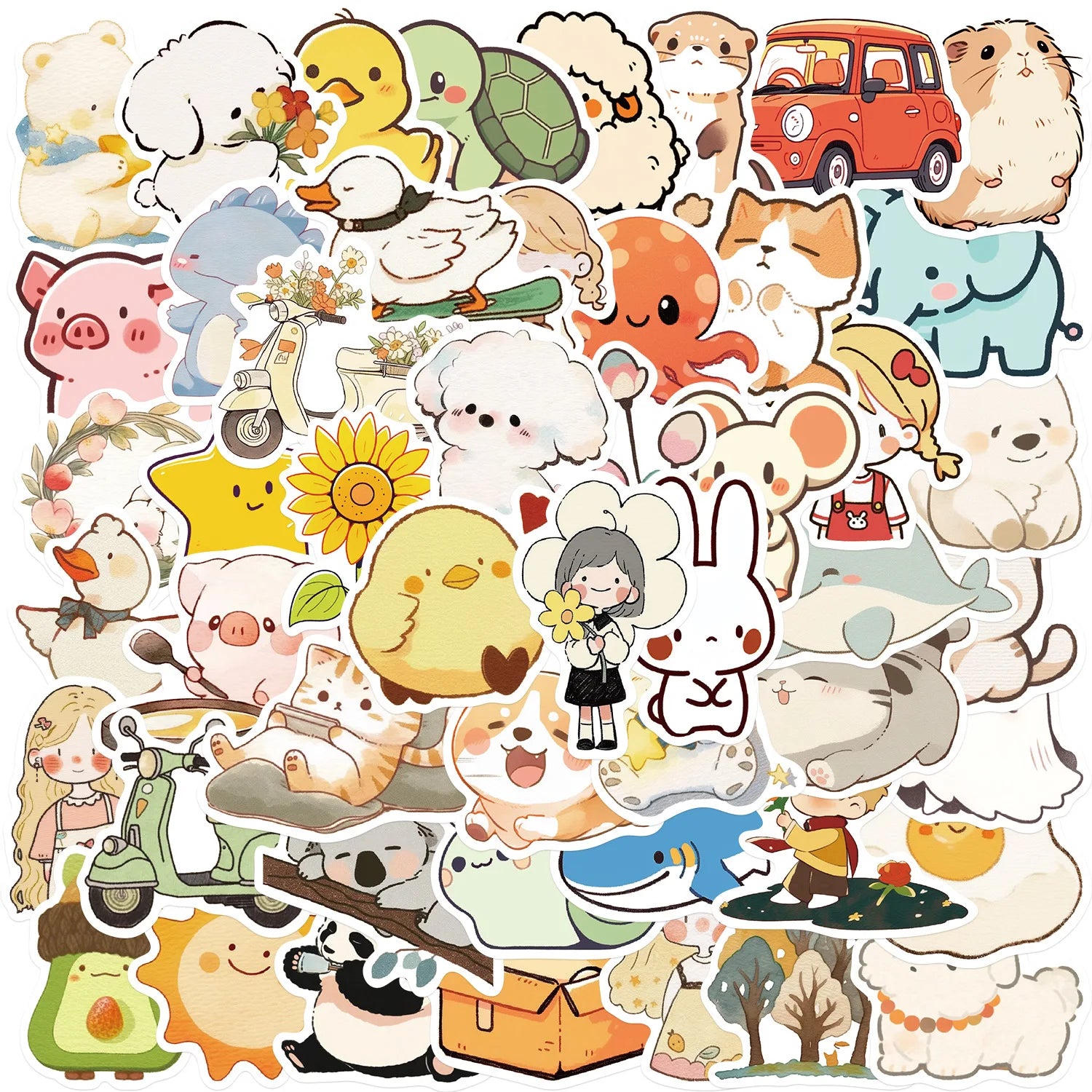 50/100PCS Cartoon Simple Style Cute Stickers Decorative Guitar Notebook Luggage DIY Waterproof Party Stickers