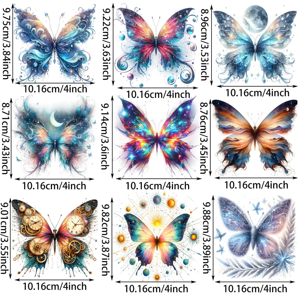 9 sheet Colorful Butterfly Themed Iron-On Decals T-Shirt Heat Transfer Suitable for DIY, Cool, Beautiful, T-Shirts, Masks, Jeans