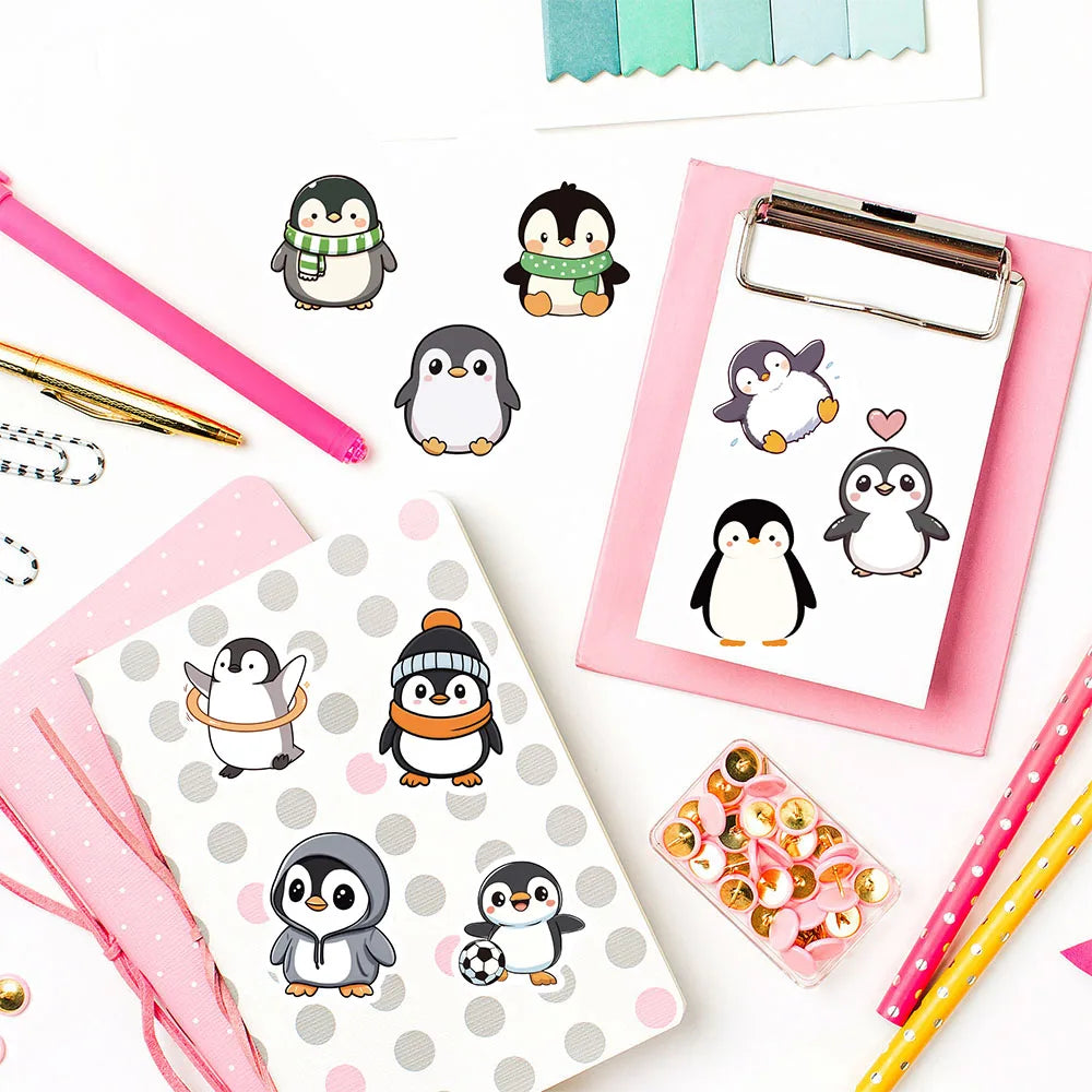 500PCS Penguin Roll Stickers Aesthetic Coffee Cartoon Waterproof Phone Loptop Luggage Refrigerator Skateboard Graffiti Sticker
