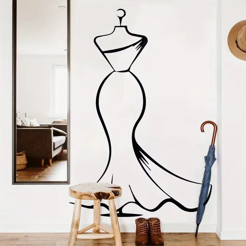 Elegant Black Silhouette Wall Decal - Modern Minimalist Female Figure Line Art, Removable Self-Adhesive Sticker for Studio, Dres