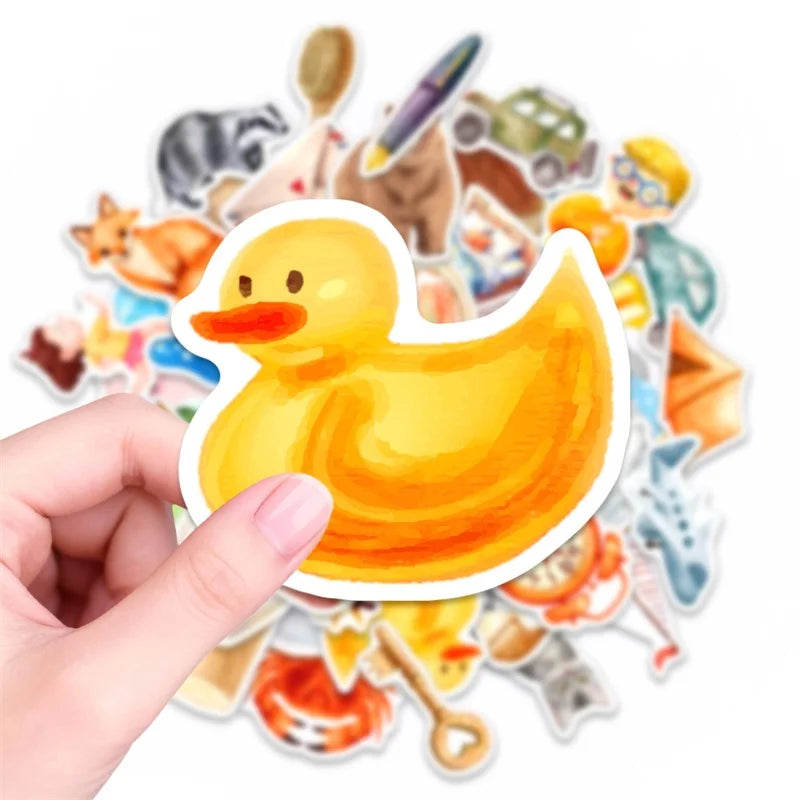 10/30/50PCS Cartoon Watercolor Sticky PVC Sticker Stationery DIY Laptop Luggage Skateboard Decoration Scrapbooking for Kids