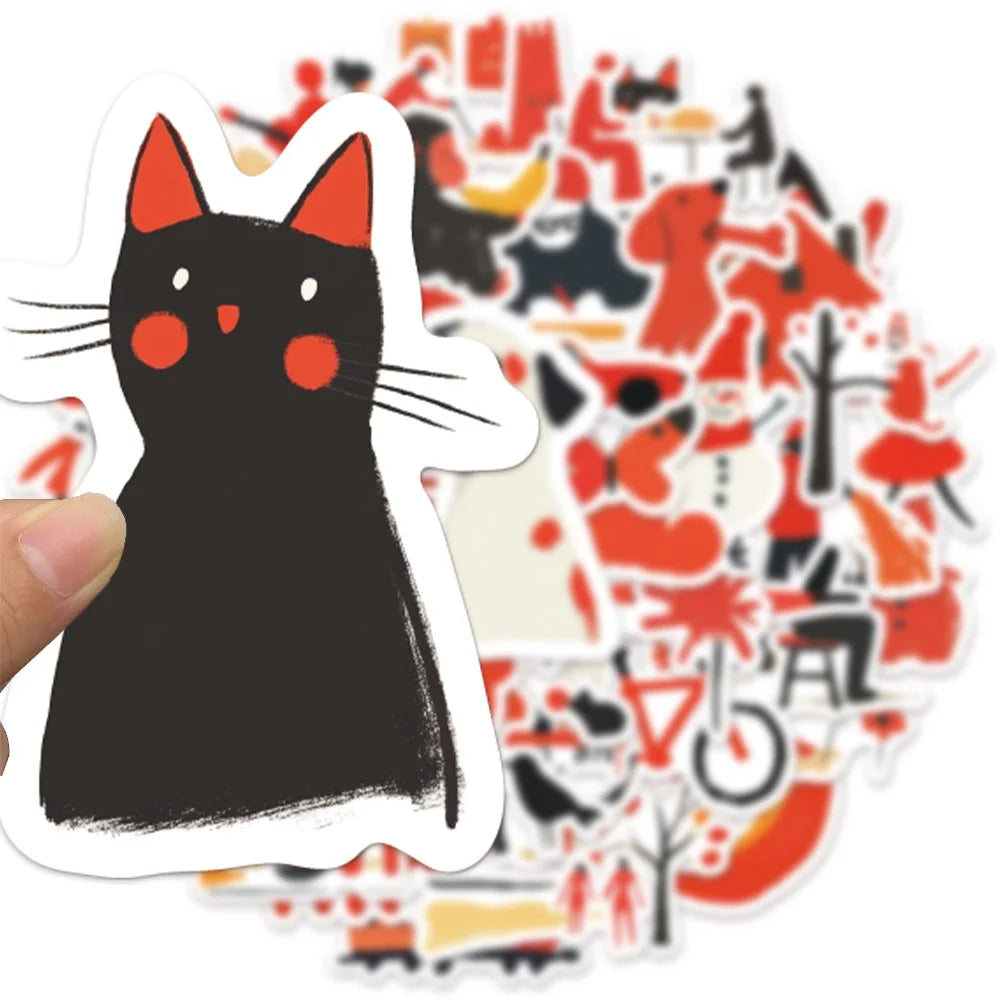 50PCS Cartoon Red Minimalist Style Decoration DIY Creative Phone Case Laptop Cup Speaker Toy Sticker