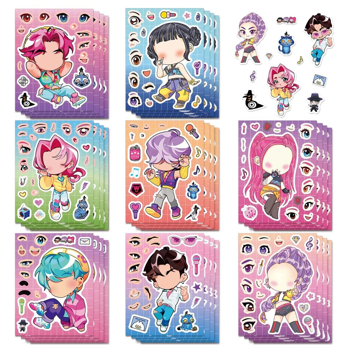 24PCS Cute Make a Face Stickers DIY Handicrafts Waterproof Puzzle Reward Stationery Stickers-K-pop