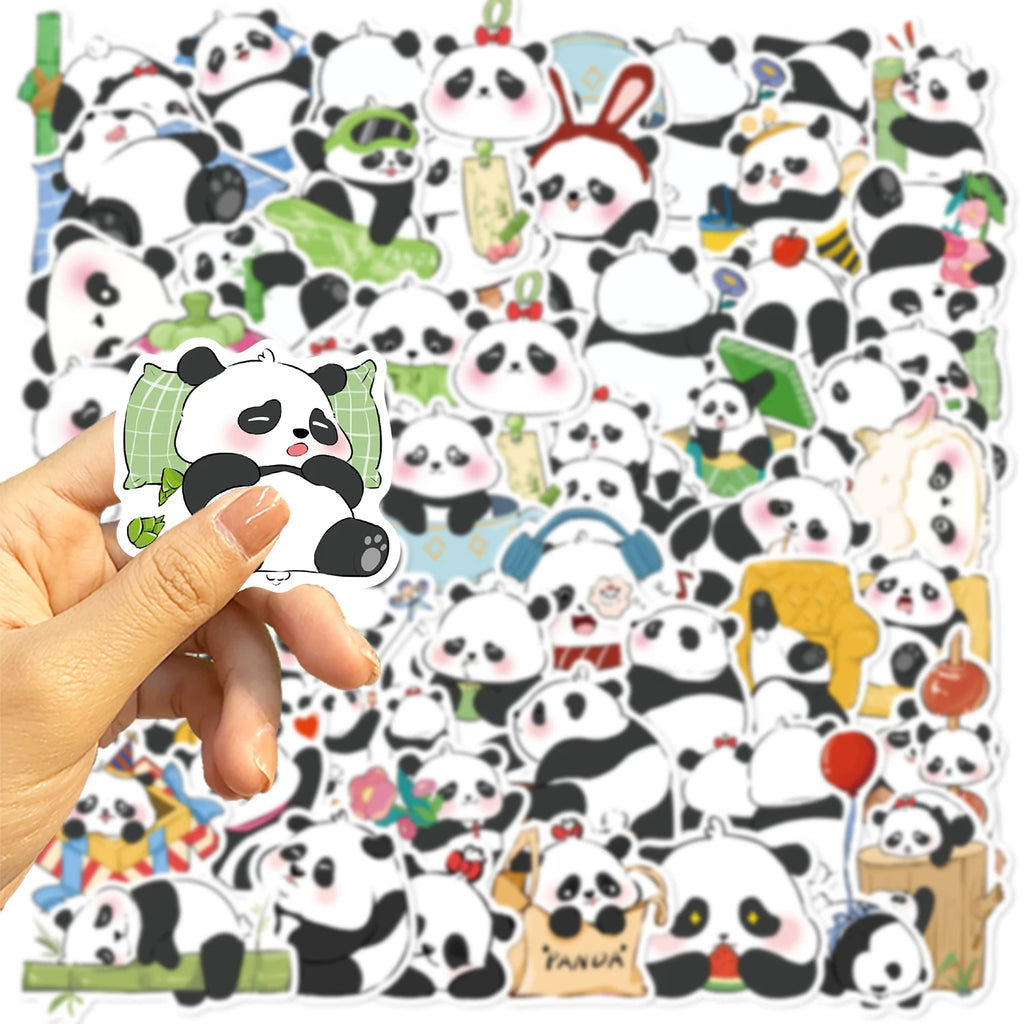 50pcs Cute Cartoon Panda Stationery Decor Vinyl Waterproof Stickers For Kids Gifts