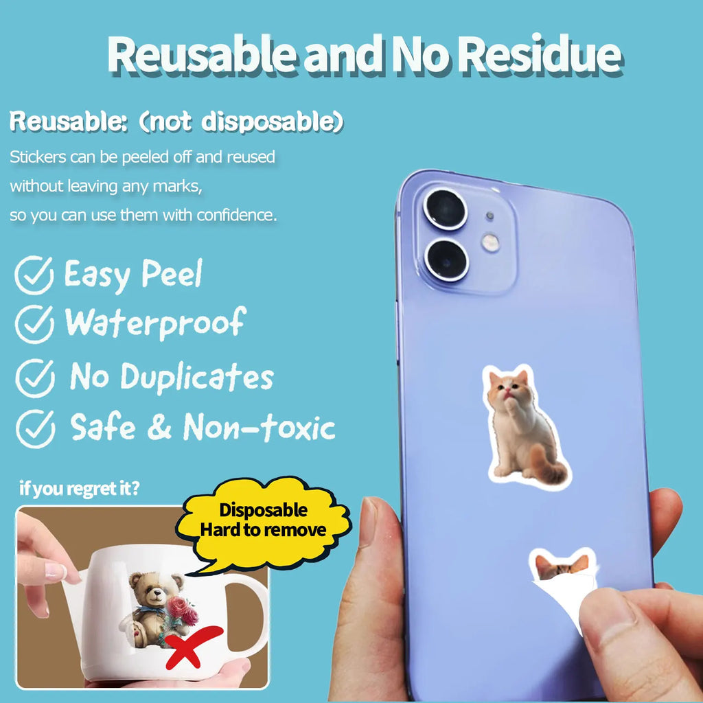 1Roll(500Pcs)24 Irregular Cute Pet Cats Vinyl Waterproof Stickers Reusable DlY Craft Decoration Animals Scrapbook Labels