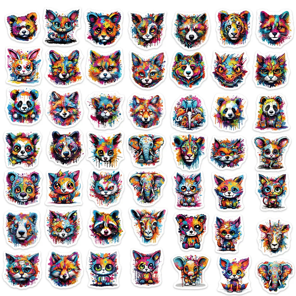 50pcs Cartoon Colorful Animal Aesthetic Graffiti Stickers Luggage Skateboard Laptop Guitar Sticker Decals Skins