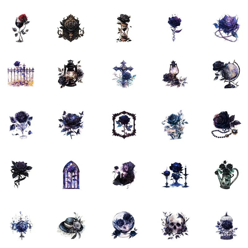 10/30/50PCS Dark Purple Rose Sticky PVC Sticker Aesthetic Children's Stationery DIY Decoration Scrapbooking School Supplies