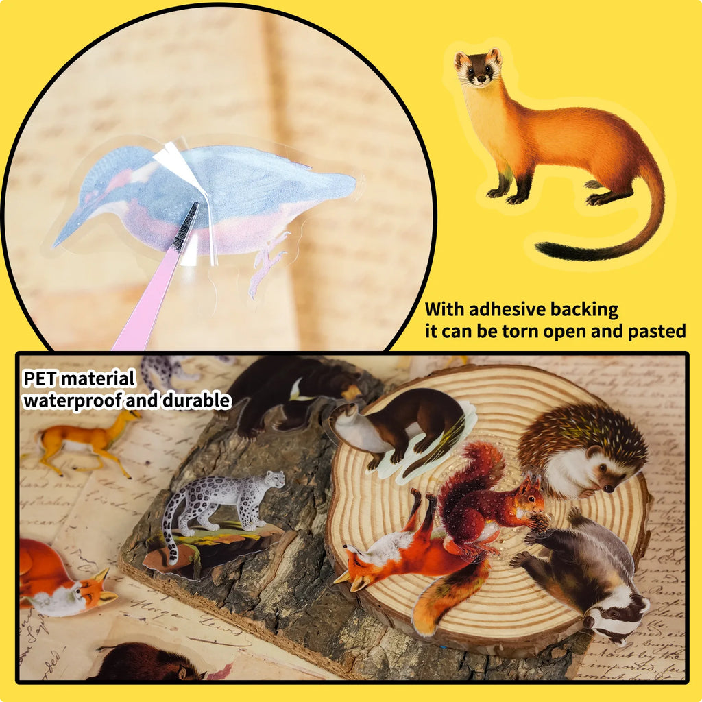 56/112PCS Various Realistic Forest Animal Stickers Transparent Pet DIY Handmade Learning Stationery Notebook Stickers