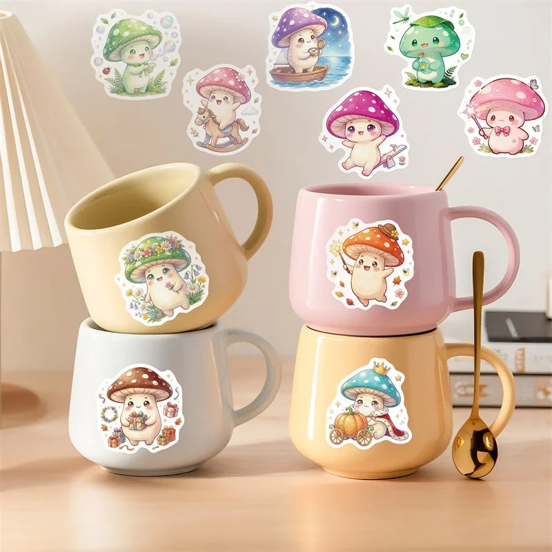 10/30/56PCS Cartoon Mushroom Man PVC Sticky Sticker Stationery DIY Children's Laptop Luggage Skateboard Decoration Scrapbooking