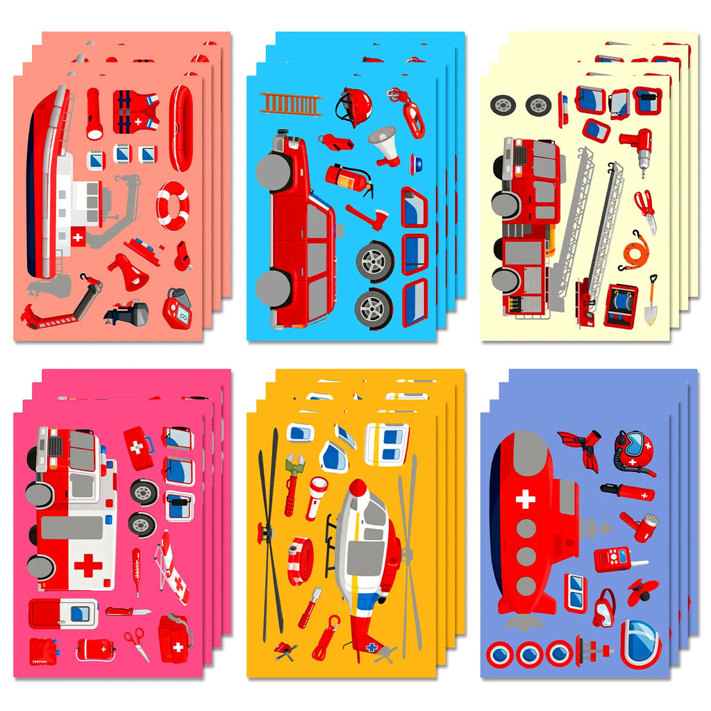 6/12/18PCS Cartoon Helicopter Engineering Vehicle Traffic Face Changing Stickers Reward Stationery Notebook Decorative Stickers