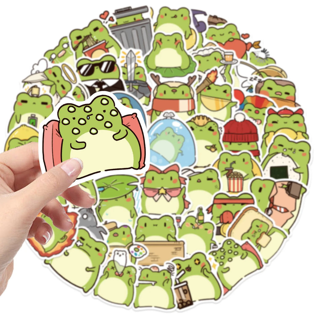 ‌50/100Pcs Funny Cartoon Frog Stickers - Unique Non-repeating Waterproof Decals for Phone, Cup, Notebook, Fridge, Pencil Box