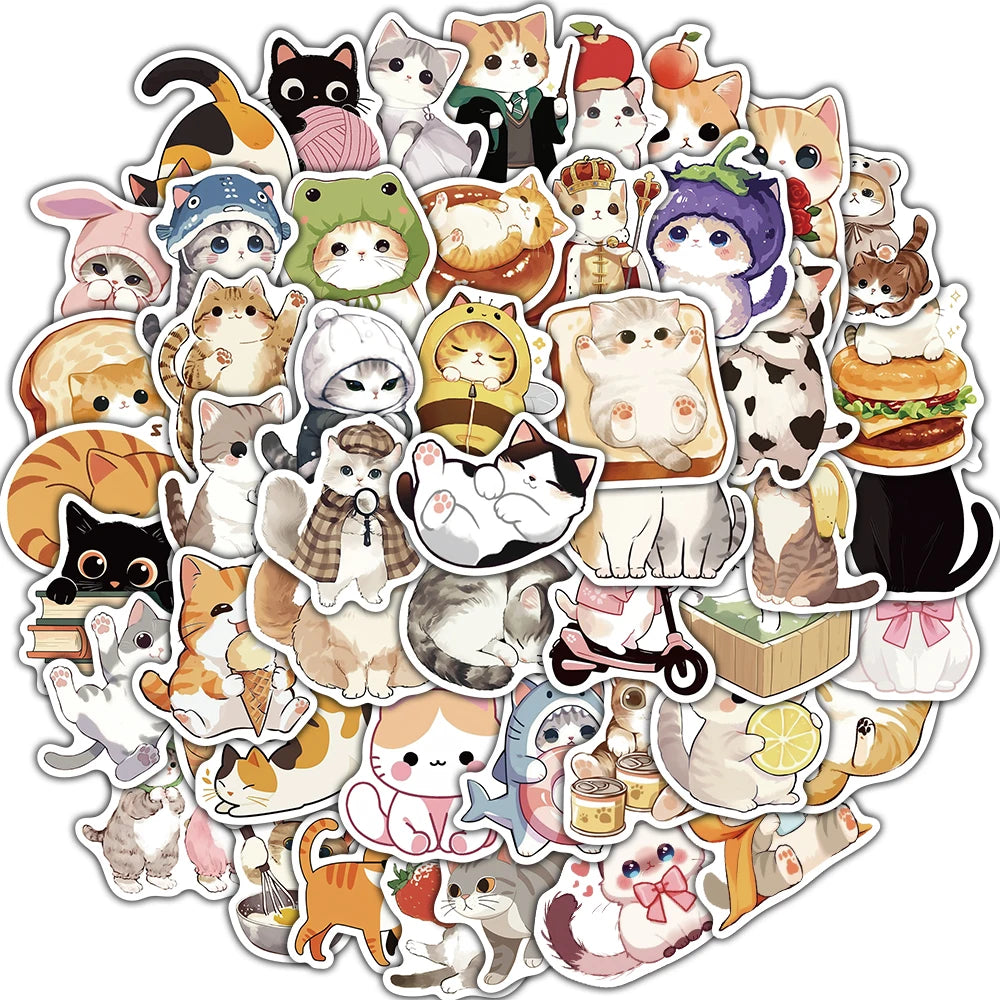 50/100PCS Cartoon Cute Cats Stickers Decals For Laptop Notebook Skateboard Guitar Luggage Suitcase Creative Aesthetic Stickers