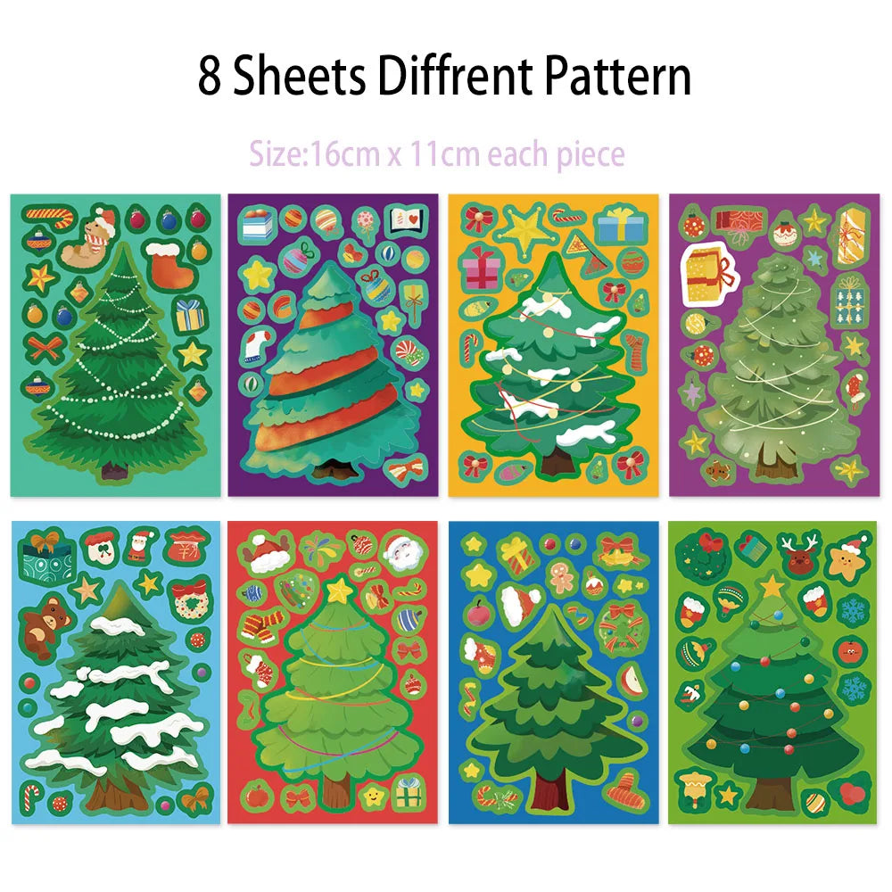 8PCS Christmas Fun Christmas Tree Creative Collage DIY Suitable for Phone Cases, Tablets, Water Cups, and Decorative Toy Sticker