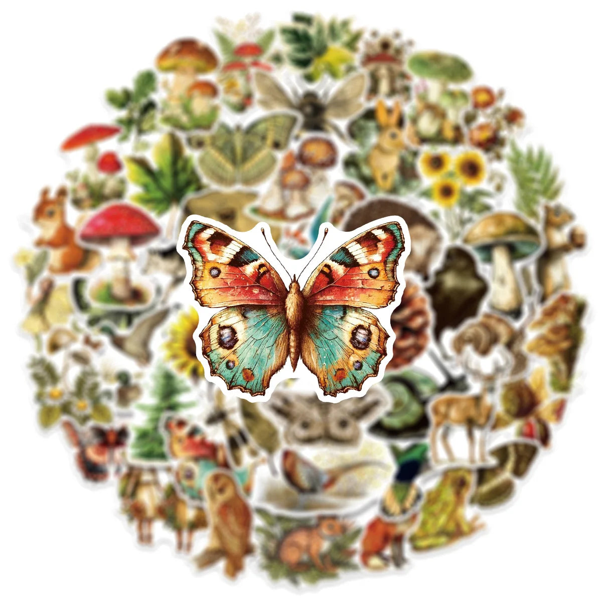 50/100PCS Retro Animal & Plant Graffiti Stickers Water Cup Decoration Stickers Luggage Tablets Diary DIY Stickers