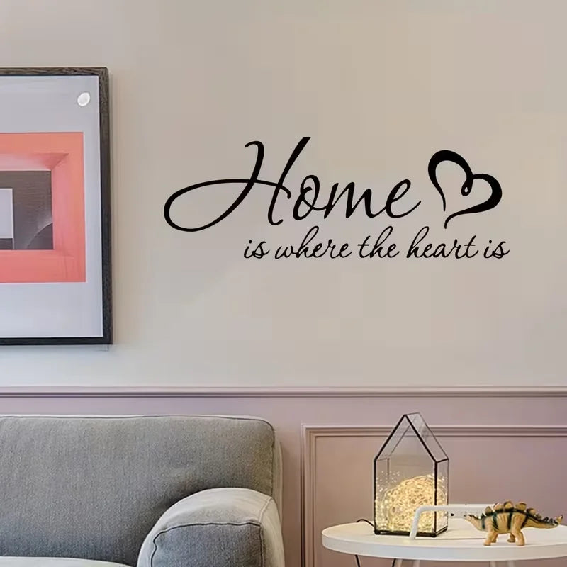 Home Is Where The Heart Is" Engraved Black Vinyl Quote Wall Decal - Contemporary Cartoon Style, Matte Finish for Living Room & B
