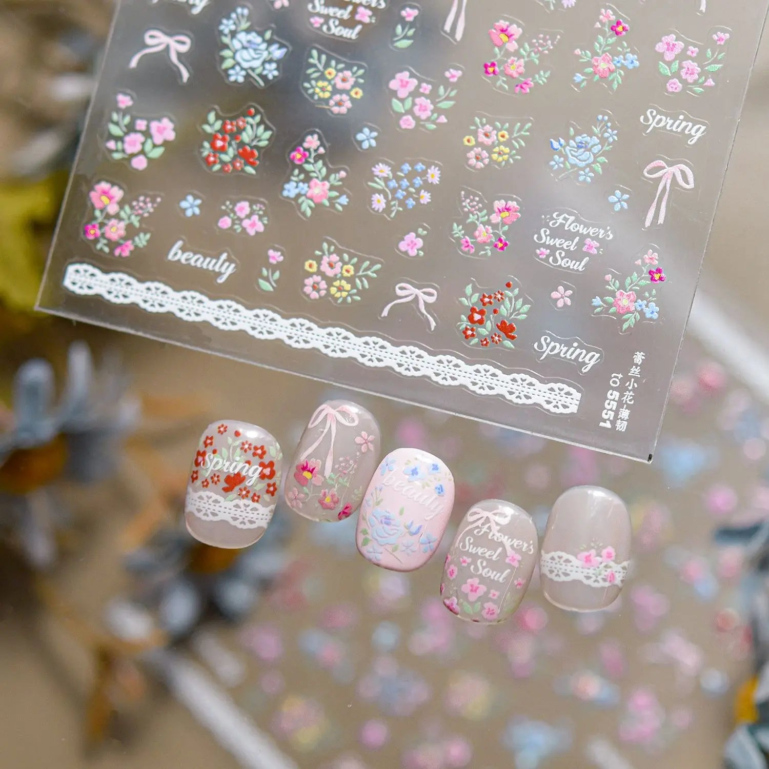 Spring and Summer Lace Flower Theme Nail Stickers Hollow Lotus Leaves Blooming Flowers Self Adhesive Nails 3D Decorations Decals